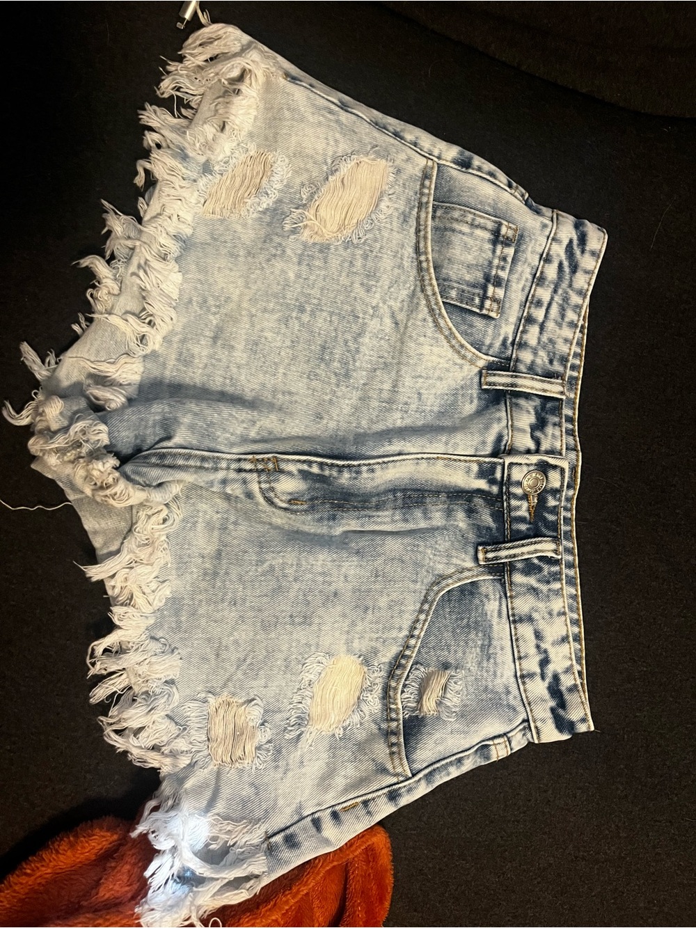 SHEIN Faded Light Blue Denim Shorts with Frayed Hem